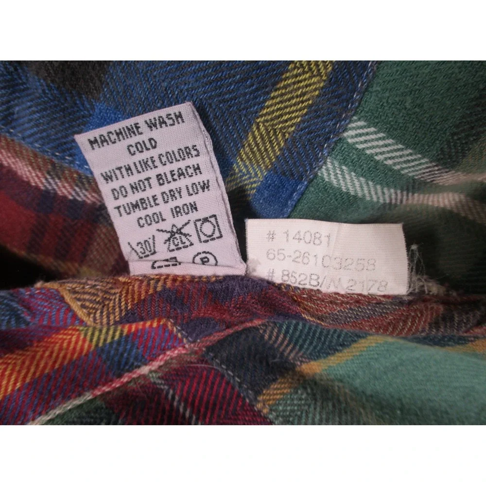 Orvis Patchwork Flannel Plaid Shirt Men's L Button Down 2000's - Picture 9 of 9